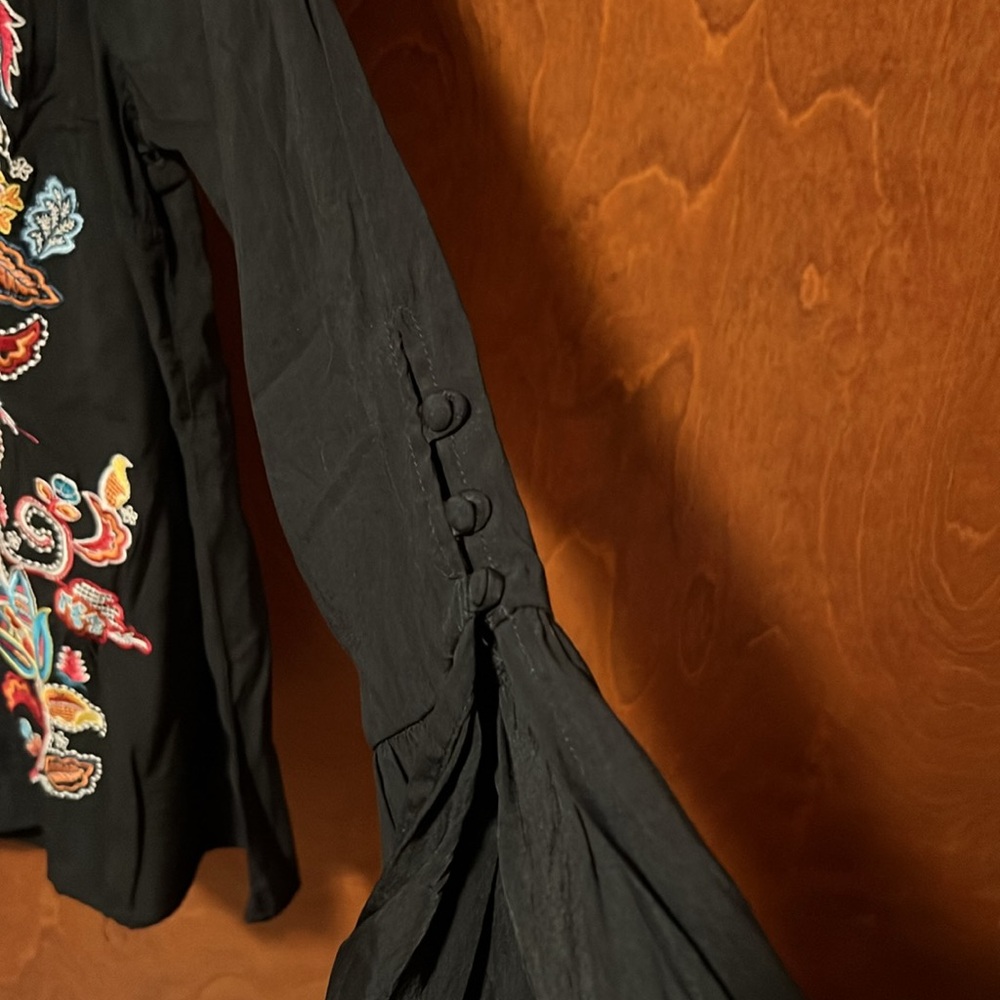 Savanna Jane Black V-Neck Blouse with Multicolor Floral Embroidery - Picture 10 of 12